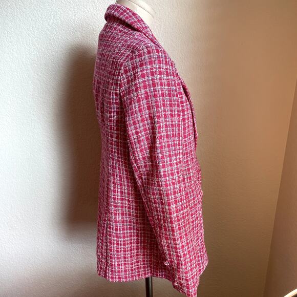 Fate Tweed Magenta Pink plaid Blazer womens Medium Jacket NEW barbie casual work - Picture 3 of 6
